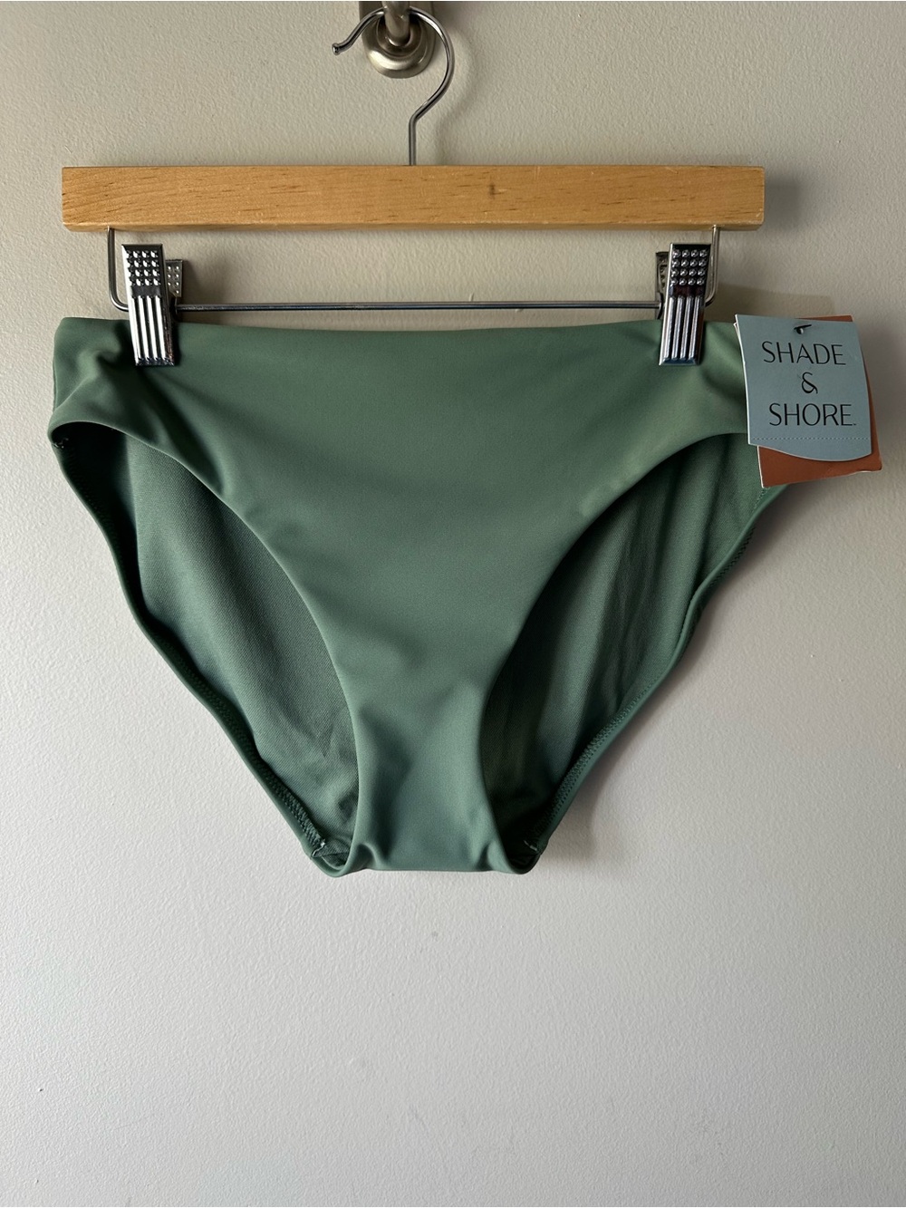 Shade & Shore Olive Green Low Rise Full Coverage Bikini Bottom Size S Pool Beach